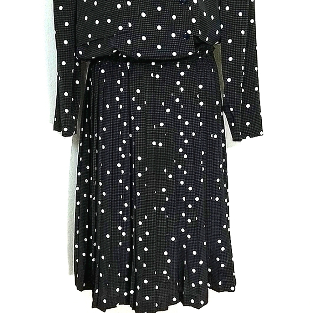 Dress long sleeve houndstooth polka dot maxi Size 10 black brown white print - Picture 5 of 13